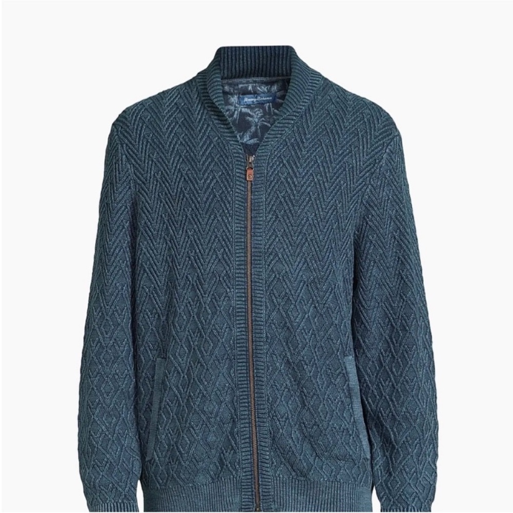 NWT Tommy Bahama Men’s Sunbreak Textured Blue Zip-Up Sweater Shawl M/M